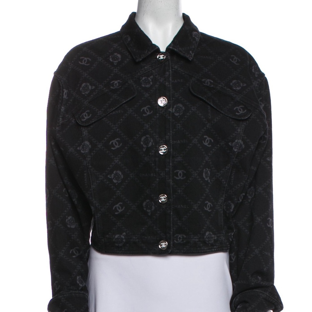 CHANEL 23A Metier - Black Denim Logo Jacket (Tags Attached)